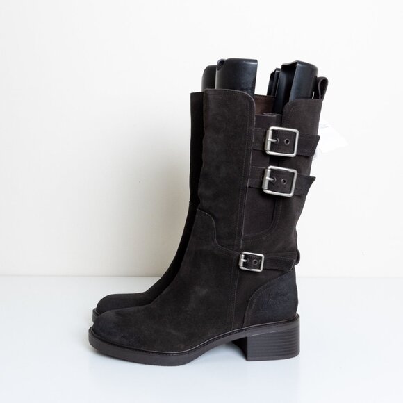 Zara Buckled Biker Boots Split Leather Dark Brown Round Toe EU 40 - Picture 3 of 16